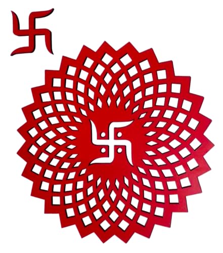 15x15cm Red Round Decorative Wall Art Mdf Wooden Chakra For Temple, Living Room, Bedroom, Office, Hotel, Home Decor Items, Gift Item, Mandala Wall Hanging For House Decoration GEOMETRY -RED 15*15 cm