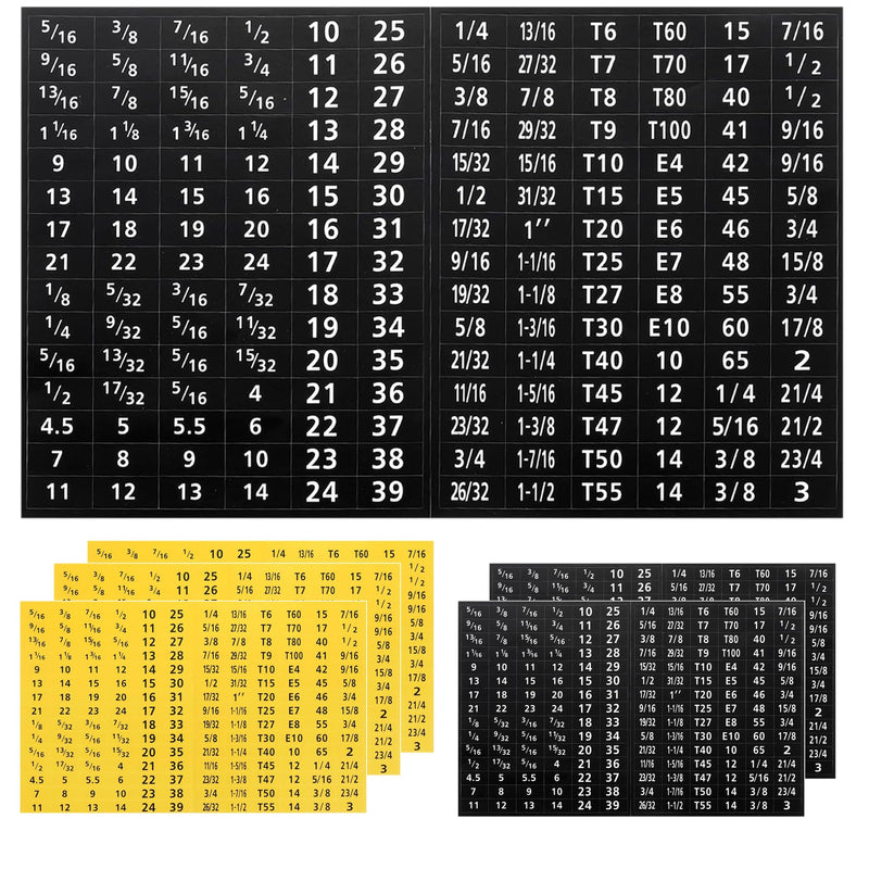 [Australia - AusPower] - Tool Labels, 6 Sheet(180 pcs/Sheet) Total 1080 pcs Wrench Socket Screwdriver Size Stickers for Toolbox Sets Decals Tools Labeling Organization, Black Yellow Black & Yellow 
