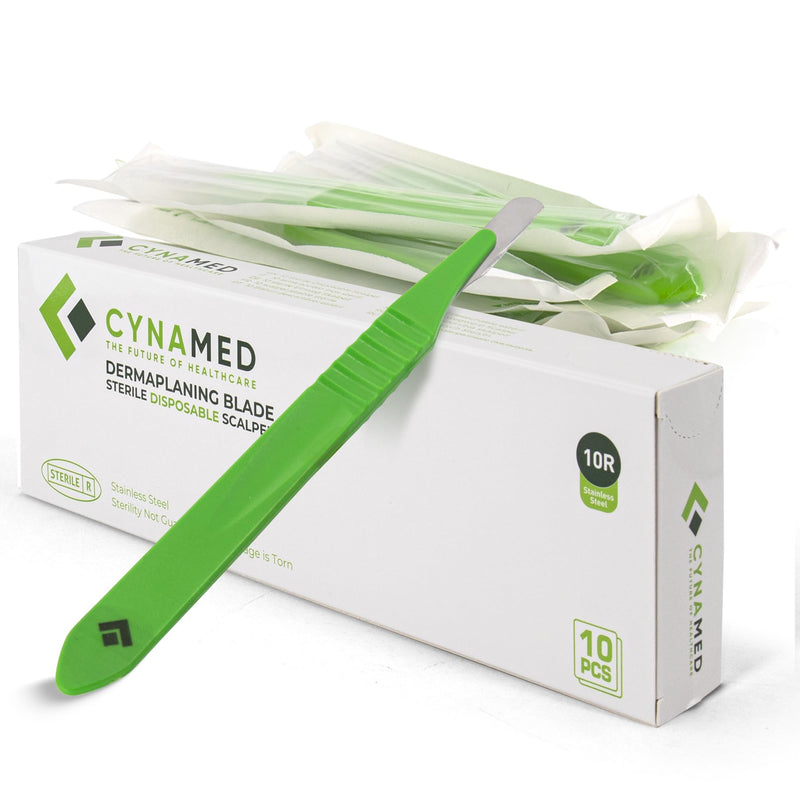 [Australia - AusPower] - Dermaplaning Blades with Plastic Handle No.10R – Stainless Steel Exfoliating Butter Blades for Smooth Skin – Single-Use, Sterile & Professional-Grade for Facial Hair Removal & Skincare 