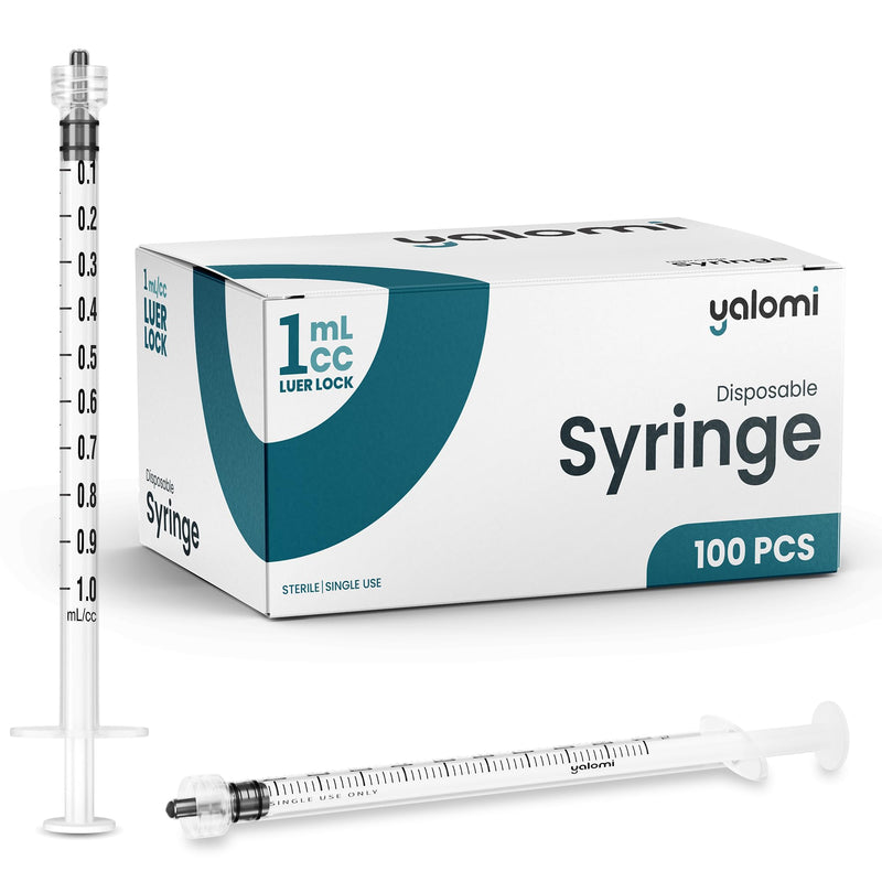 [Australia - AusPower] - 1mL Luer Lock Syringe (No Needle) | Sterile & Individually Wrapped | For Professional, Industrial & Personal Use | 100 Pack | Yalomi Box of 100 