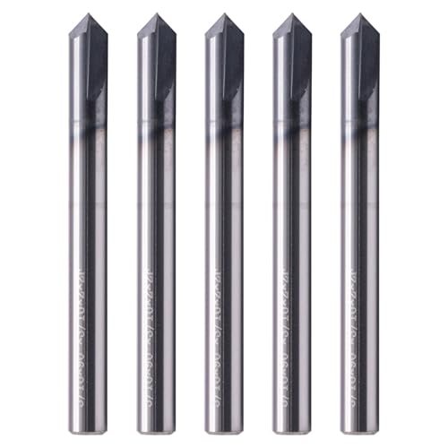 SEFHLI 2 flute 90° solid carbide chamfer end mill set, 5 pieces, 3/16 inch, AlTiN coated