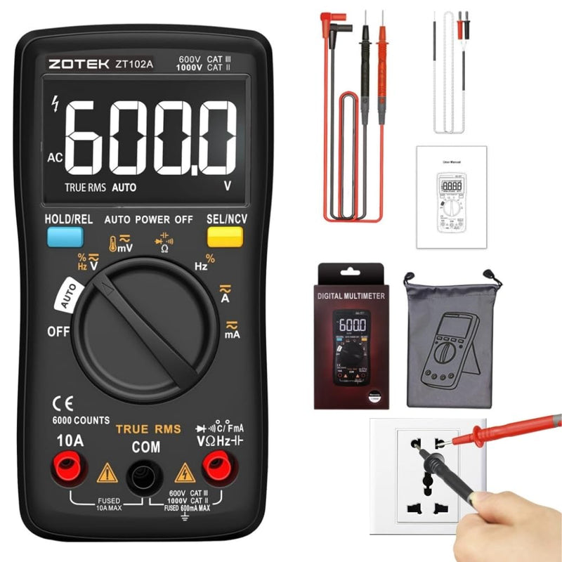 [Australia - AusPower] - ZOYI ZT102A High-Precision True RMS Auto-Ranging 6000 Count Digital Intelligent Multimeter with Burnout Protection for Home Appliance Repair Temperature Measurement Universal Meter 