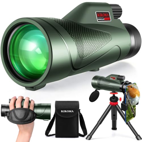 Monocular - Telescope 12X60 HD Monocular with Smartphone Adapter Tripod & Portable Bag, Monoculars for Adults High Power with BAK4 Prism & FMC Lens, Suitable for Bird Watching Hunting Hiking Camping Green