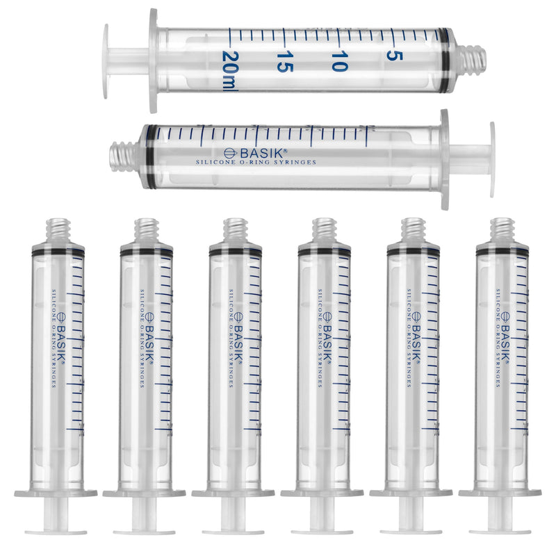 [Australia - AusPower] - BASIK Silicone O-Ring Syringes, 20cc Compatible With ENFIT Connections, 8-Pack with Caps, Reusable 