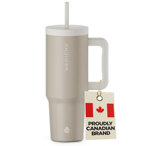GROSCHE Aspen Insulated Tumbler with Handle and Straw, Sand Beige, 40 oz 40 Ounces