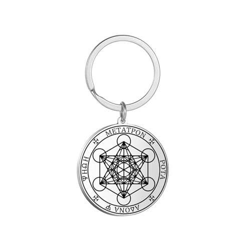 Metatron Cube Necklace for Men Sacred Geometry Pendant Seals of Archangel Angel Saint Michael Statement Keychain Spiritual Protection Talisman Religiou Jewelry Archangel Silver 2