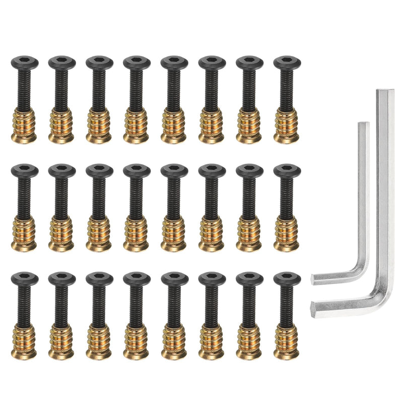 [Australia - AusPower] - uxcell 24Sets M6 x 25mm Furniture Screw Threaded Inserts for Wood, M6 x 15mm Inserts Nut Bolt Fastener Connector with Hex Socket Drive Mount for Secure Joints 24 