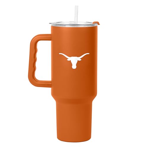 Logo Brands NCAA 40 oz Tumbler with Handle -Stainless Steel Insulated Travel Tumbler with Straw Lid – Powder Coated, Leak-Resistant, Keeps Drinks Hot/Cold – Great for Tailgating, or Everyday Use Texas Longhorns