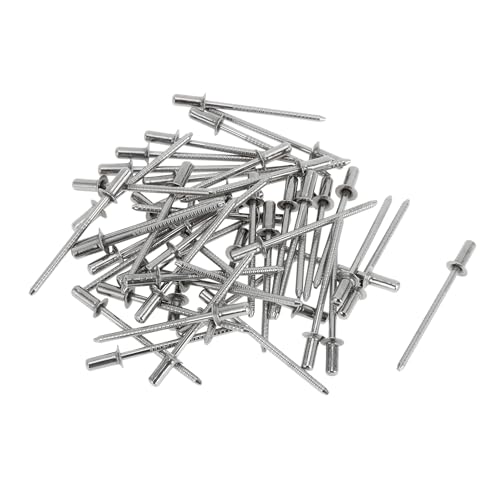 A ABSOPRO stainless steel countersunk head closed sealing blind rivets, 3.2mm grip diameter, silver tone, 50 pcs