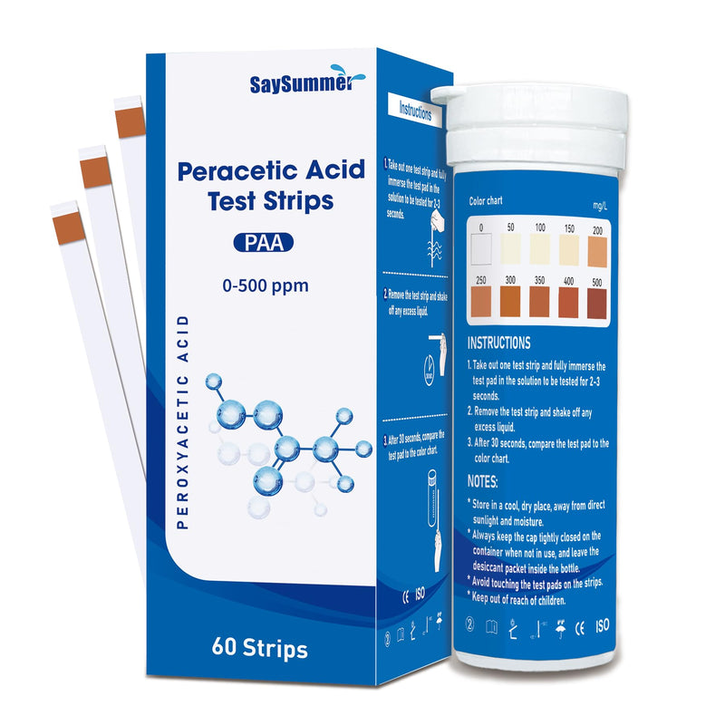 Peracetic Acid Test Strips, 60 Counts PAA Test Strips Testing 0-500 ppm Perocyacetic Acid for Lab Factory and More