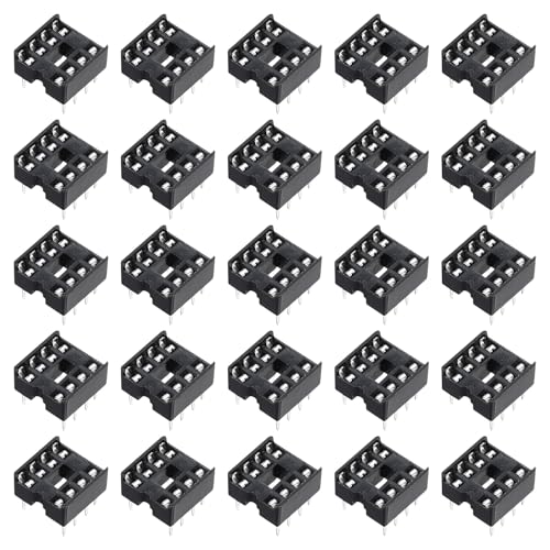 QUARKZMAN Pack of 80 DIP IC Sockets, 8-Pin Dip IC Sockets, 2.54 mm Pitch Flat Pin Chip Connector Adapter for Breadboard Project, PCB Board Design, Black 8 pin