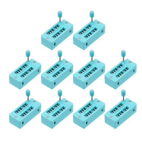 QUARKZMAN Pack of 10 Universal IC Test ZIF Socket, 14-Pin IC Locking Seat 2.54 mm Pitch Socket Adapter Solder Connection for Breadboard Project, PCB Board Design, Green 14 pin