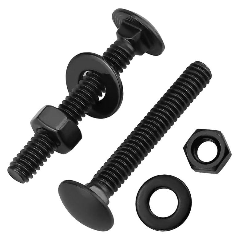 [Australia - AusPower] - 3/8-16 x 2 (10 Sets) Carriage Bolts Black, 304 (18/8) Stainless Steel Carriage Screws with Hex Nuts and Flat Washers, Square Neck Round Dome Head, Coarse Thread 3/8-16 x 2" 