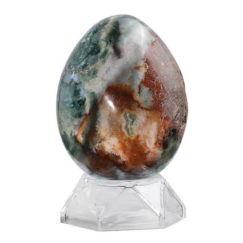 Rockcloud Natural Ocean Stone Egg Sphere with Acrylic Stand 0.88-1.10 lb 2.99-3.54 inches