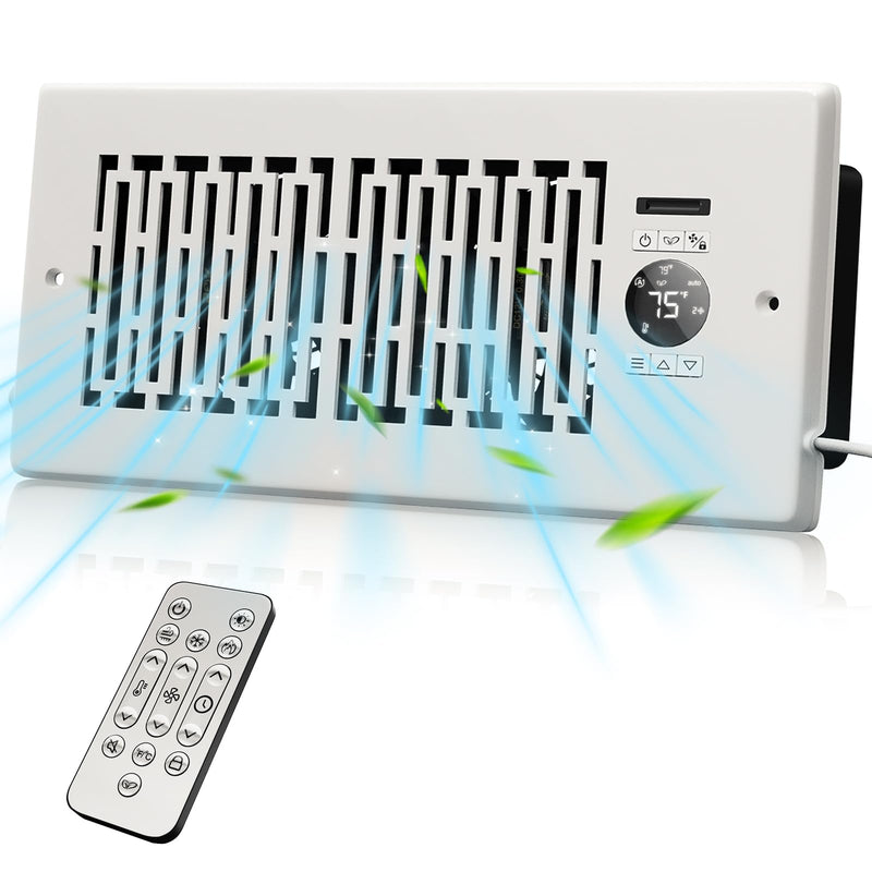 Register Booster Fan Fits 4” x 10” Register Holes, Smart Control Heating Cooling AC Vent Fan, 10-Speed Quiet Register Vent Booster Fans with Thermostat Control & Remote Control