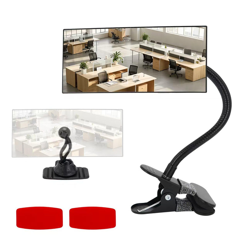 [Australia - AusPower] - Clip On Security Mirror Stick-On Office Desk Mirror for Personal Safety Desk Rear View Monitor Computer Cubicle Cabinet Workstation Security (6.69"x2.95" 2 Brackets 1 Framed Mirror) Black 2 Brackets with 1 Framed Mirror 