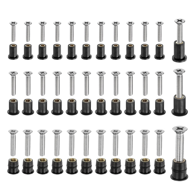 [Australia - AusPower] - uxcell 36 Pairs M4 M5 M6 Neoprene Well Nuts with Stainless Steel Screw, Rubber Well Nuts Kit Brass Copper Bolt, Universal Motorcycle Fasteners for Kayak Boat Windscreen 