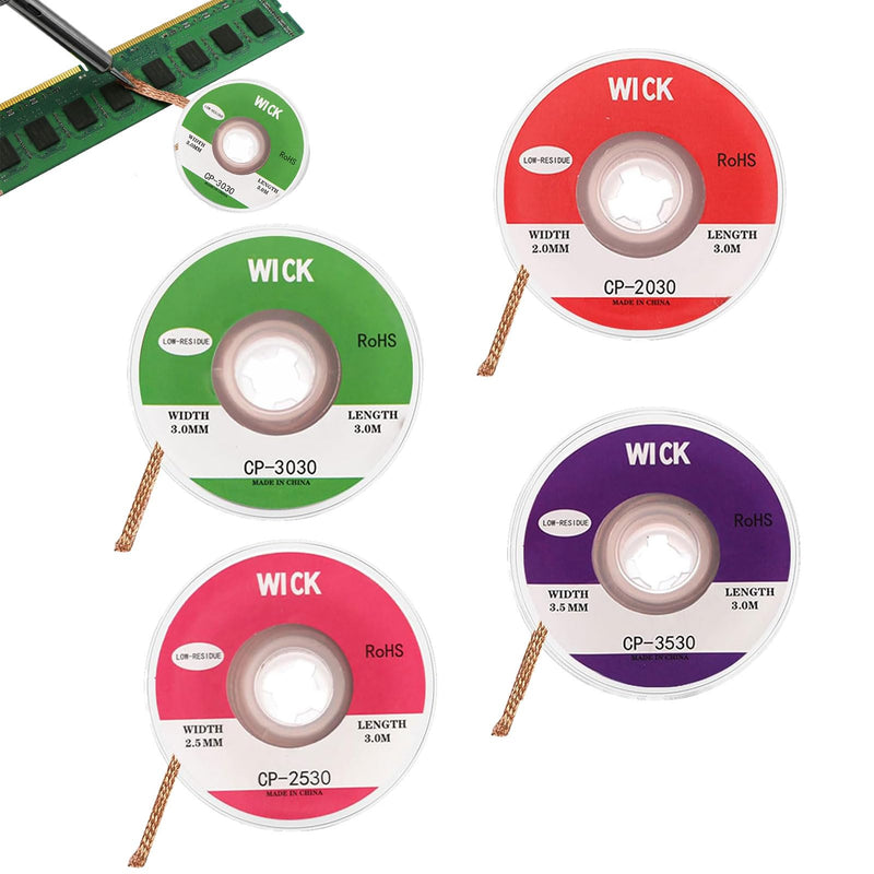 Desoldering Braid Set of 4, 2 mm, 2.5 mm, 3 mm, 3.5 mm, Copper Desoldering Wire, No-Clean Desoldering Braid, Ideal for Desoldering and Removing Solder from Solder Points | No-Clean desoldering wire, ideal for desoldering and removing solder from solder...