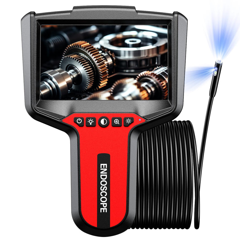 [Australia - AusPower] - Endoscope Camera with Light: 5" Dual-Lens Inspection Borescope Camera for Sewer - 16.4ft Waterproof Industrial Endoscope - Flexible Snake Bore Scope for Plumbing Automotive Red 