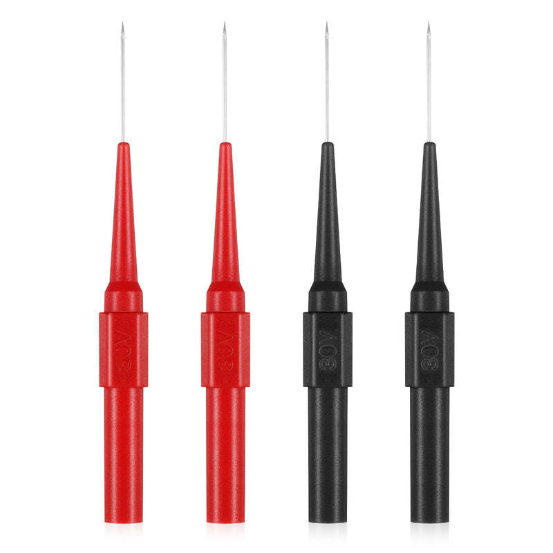 [Australia - AusPower] - 4Pcs 0.7mm Test Probe Pins, Multimeter Probes Non-Destructive Insulation Wire Piercing Needle, Stainless Steel Back Probe Pins, Super Tip Multimeter Probes for Banana Socket Plug, Car Tester Probes 