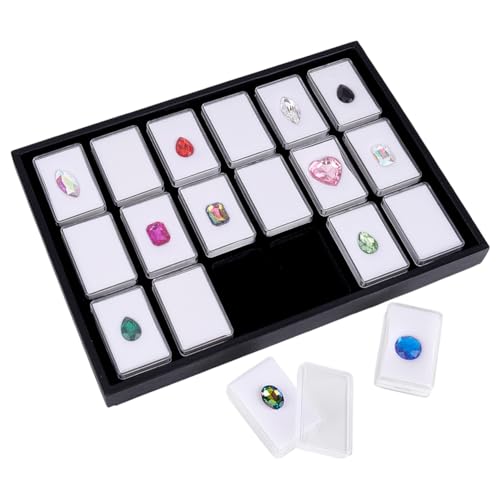 PH PandaHall 18 Gem Holder with Case, 2.2x1.4 inch Gemstone Display Box Square Gemstone Storage Box Diamond Display Case Gems Organizer with Foam for Collectibles Rhinestone Crystal Stone, White