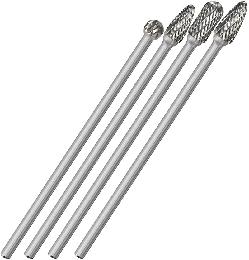 [Australia - AusPower] - 4Pcs Long Carbide Burr Set 1/4" Shank Total L 6.1" Die Grinder Bits Rotary Rasp Attachment Cut Port Grind Metal Cast Iron Steel Aluminum Cylinder Head Engine Intake Exhaust Manifold Tight Area 