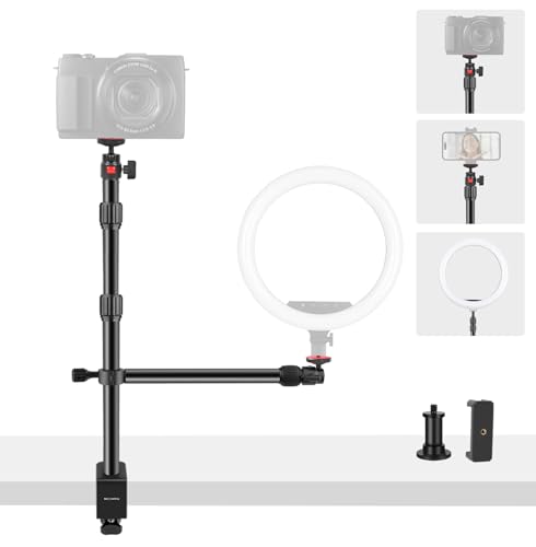 Camera Desk Mount Table Stand with Magic Arm & Ball Head, Table Light Stand with C Clamp, Webcam Desk Camera Mount for DSLR Ring Light Mic Live Streaming Vlog (811003) 811003 - Table Stand with Horizontal Arm