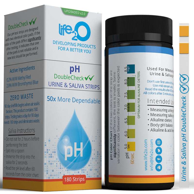 [Australia - AusPower] - DoubleCheck ✓✓ Urine and Saliva pH Test Strips 180ct, 50x More Dependable pH Balance Testing, Alkaline and Acid Levels in The Body for Women, Men and Kids 