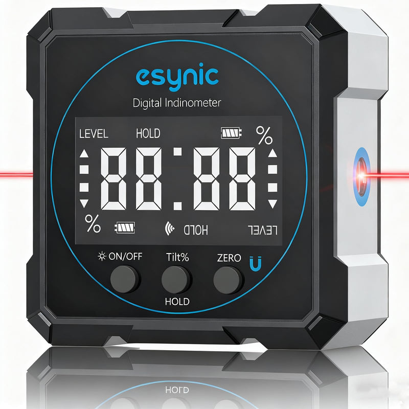 [Australia - AusPower] - eSynic Portable Digital Angle Finder with Laser -IP54 Waterpoof 4 Sides Magnetic Digital Inclinometer -Auto Off Backlight LCD Display Rechargeable Angle Gauge for Construction (Laser Level: Class II) 4 Side Magnetic Digital Angle Finder With Laser 