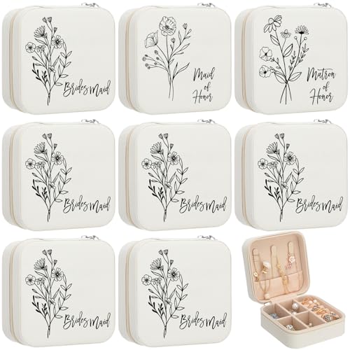 Colingmill 8 Pcs Bridesmaid Proposal Jewelry Box Wildflower Travel White