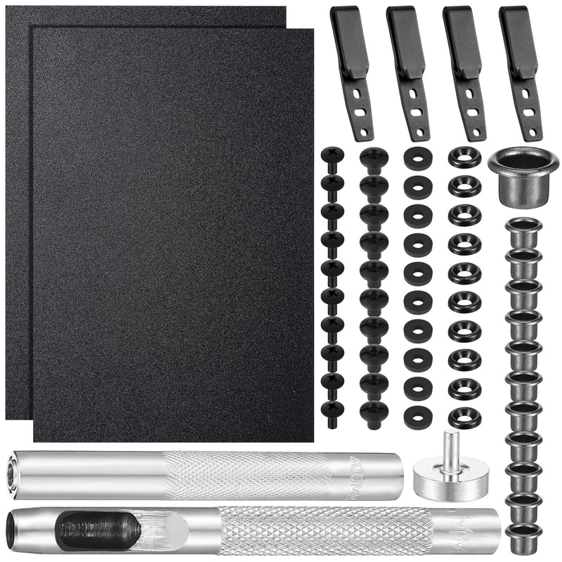 91 Pcs DIY Holster Kit Include Eyelet Hand Setter & Eyelet Combo Thermoform Sheet Holster Belt Clip with Screws Molle Clips Attachments for Making Knife Sheath Keel Guard Black 3-hole