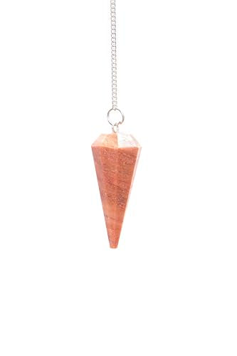 L PEDRA & CRYSTAL Peach Aventurine Pendulum for Dowsing & Meditation | Natural Gemstone Crystal Pendulum with Chain | Faceted Point Spiritual Tool for Divination, Chakra Practices & Crystal Collection
