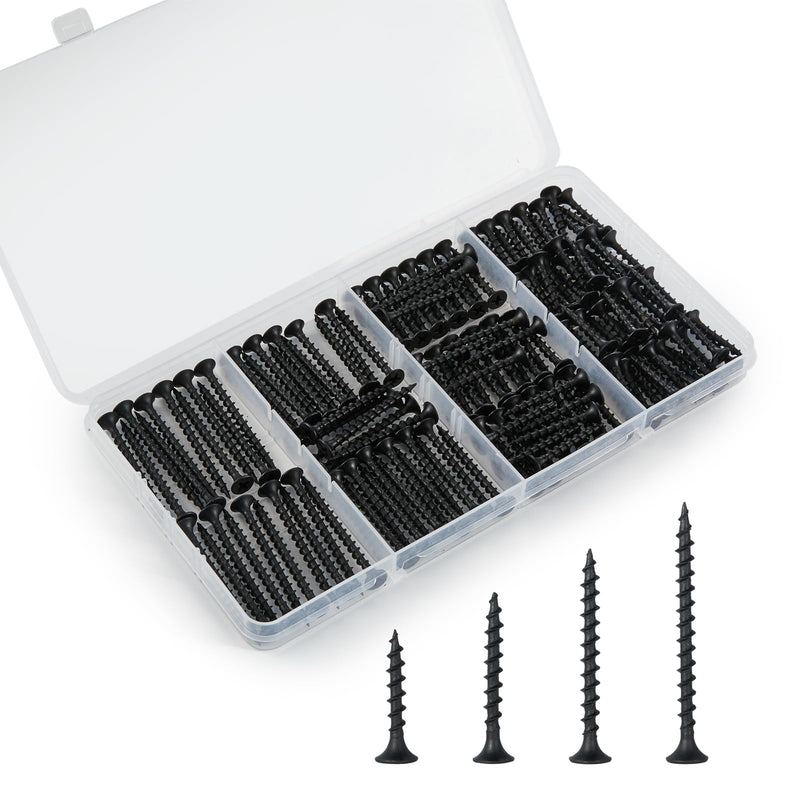 [Australia - AusPower] - #6 Black Wood Screws for Drywall, Drywall Screw Combo Kit, 166 Pieces Coarse Threaded Slate Screw Set, Phillips Groove Self-Tapping Drywall Screws 4 Sizes 1", 1-1/4", 1-5/8", 2" 