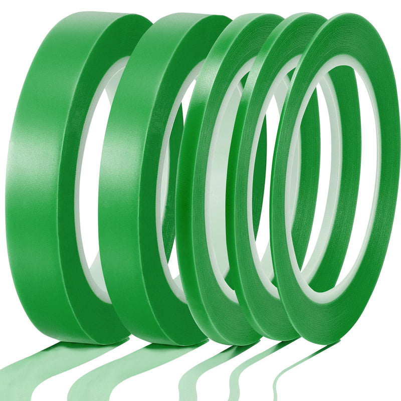 Xuniea 5 Rolls of Vinyl Tape Masking Tape Automotive Car Auto Paint for Curves, High Temperature Vinyl Low Tack(1/16 Inch, 1/8 Inch, 1/4 Inch, 1/2 Inch, 3/4 Inch,Green) Green 1/16, 1/8,1/4, 1/2, 3/4 Inch
