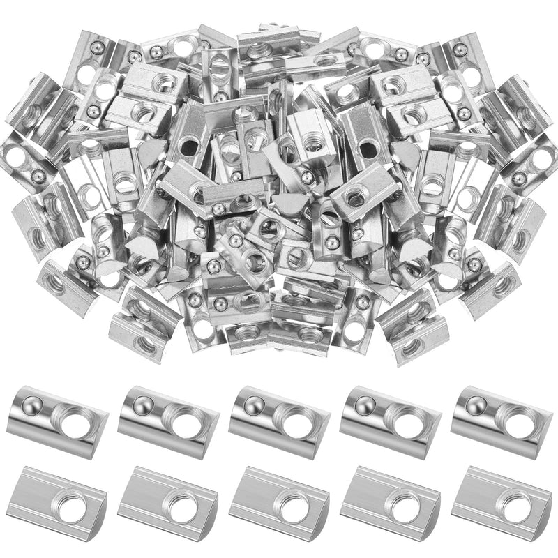 [Australia - AusPower] - 100 Pcs 2020 Series M5 T Nuts Half Roll in Spring Silver Thread Spring Carbon Steel European Standard T Nut for Aluminum Extrusion Profile 100 