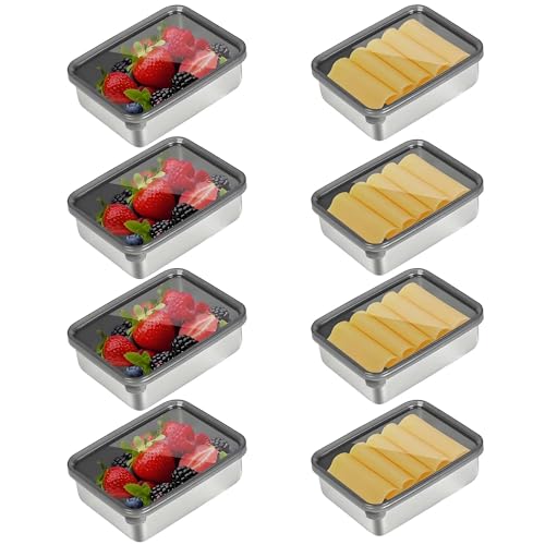 Cheese Container for Refrigerator,Fridge Storage Container,Deli Container with Lid,Bacon Container for Fridge,Bacon holder for Refrigerator,304SS Food Storage Container 8-Mini Box Set