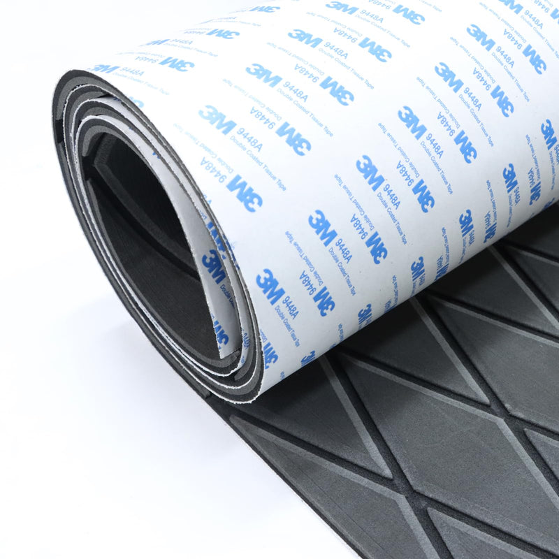 HXBYX EVA Foam Boat Flooring with 3M Adhesive Backing 6mm Thick Diamond Sea Deck Boat Carpet Marine Non-Slip Self-Adhesive Flooring Sheet for Kayak Yacht SwimPool RV 94"x43.9"/28.3"/15.3" Dark Grey With Black Seam Lines 94"x15.3"-10.12sqft