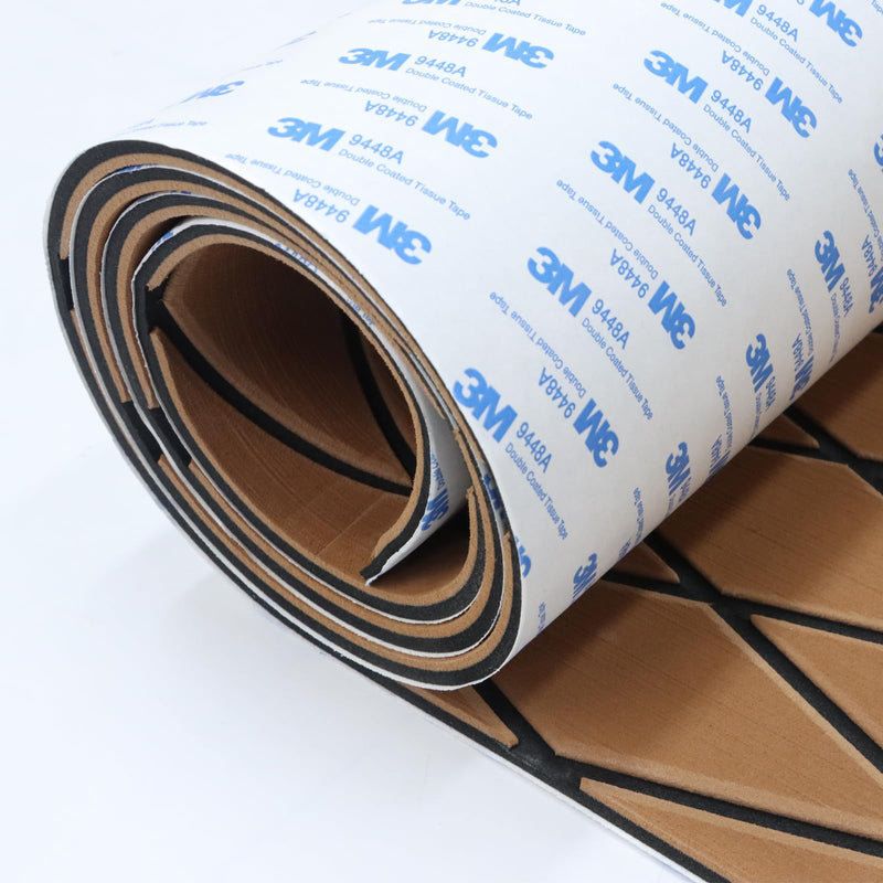 HXBYX EVA Foam Boat Flooring with 3M Adhesive Backing 6mm Thick Diamond Sea Deck Boat Carpet Marine Non-Slip Self-Adhesive Flooring Sheet for Kayak Yacht SwimPool RV 94"x43.9"/28.3"/15.3" Brown With Black Seam Lines 94"x15.3"-10.12sqft