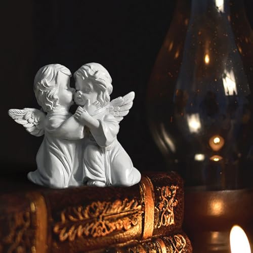 OwMell Little Angel Statue Figurine Cherub Decor Sculpture, Memorial Gift Hugging Angels