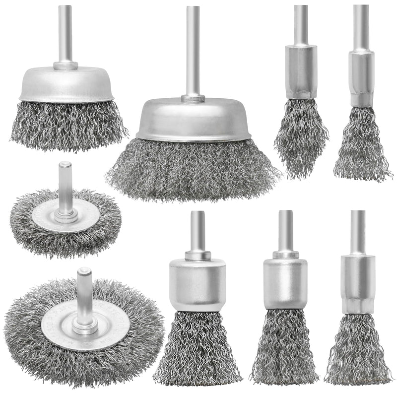 [Australia - AusPower] - 9 Pcs Wire Wheel Brush Set for Drill,Stainless Steel Wire Cup Wheel with 1/4 Inch Shank for Rust Removal, Corrosion and Scrub Surfaces 9PCS 