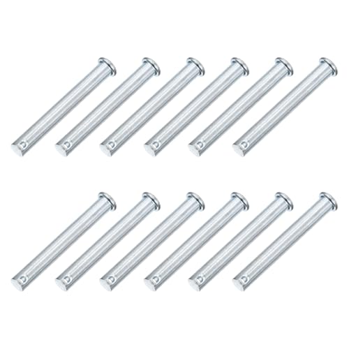 uxcell M10 x 75mm zinc-plated carbon steel single-hole clevis pins with flat heads, 12-piece set