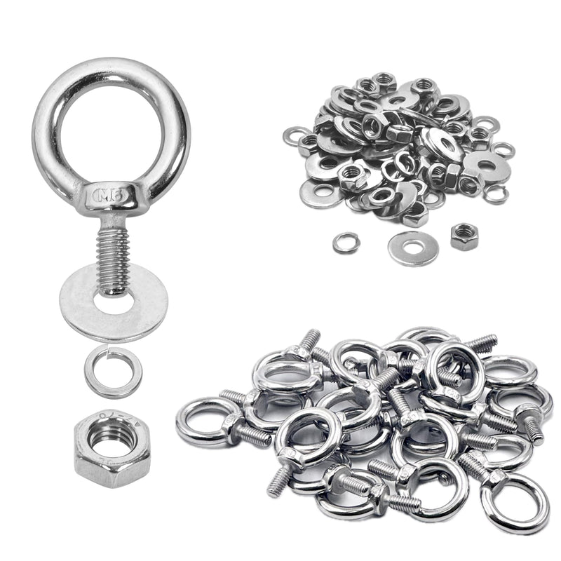 24 Pack M6 Stainless Steel Eye Bolts with Nuts Washers, 0.55"（14mm） Thread Length - Eyebolts for DIY, Furniture, Swing, and Outdoor Use (24, M6 x 14mm) 24