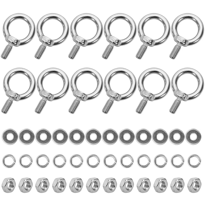 [Australia - AusPower] - 12 Pack M6 Stainless Steel Eye Bolts with Nuts Washers, 0.55"（14mm） Thread Length - Eyebolts for DIY, Furniture, Swing, and Outdoor Use (12, M6 x 14mm) 12 