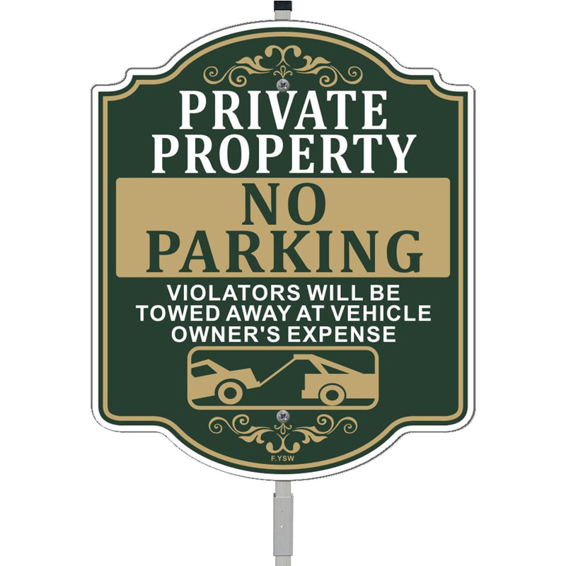 Private Property No Parking Violators Will Be Towed Away at Vehicle Owner's Expense Sign 12" x 10" With 35" Long Metal Stakes With Stand Aluminum Outdoor Use Yard Business