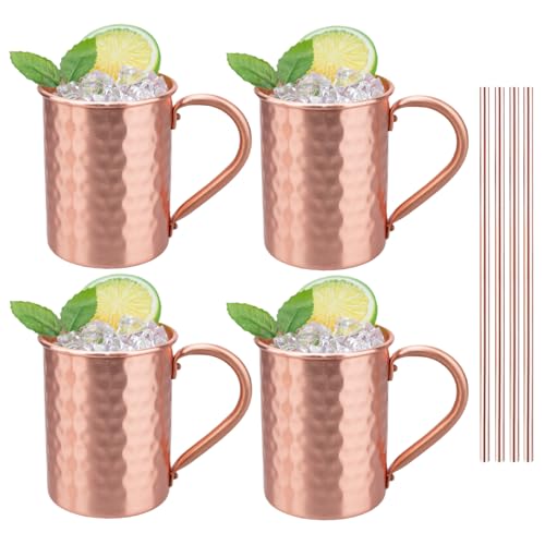 TJ Moscow Mule Mugs Set of 4, 100% Pure Copper Cups 14 oz Rose 4 count