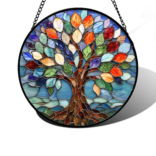 Colorful Tree of Life Stained Glass Window Hanging Suncatcher Gifts 6.3" Colorful 6.3x6.3 IN