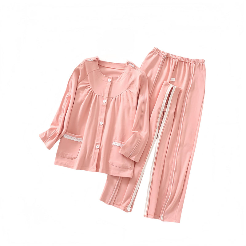 [Australia - AusPower] - Bedridden Patient Clothing,Tear Away Suit, Fully Open Adaptive Chemo Clothing,Four Seasons Pink-women Medium 