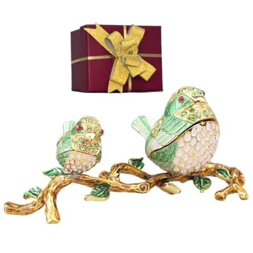 Lovebirds Trinket Boxes Hinged Couple Birds Enameled Songbirds Jewelry Box Animal Print - Lovebirds