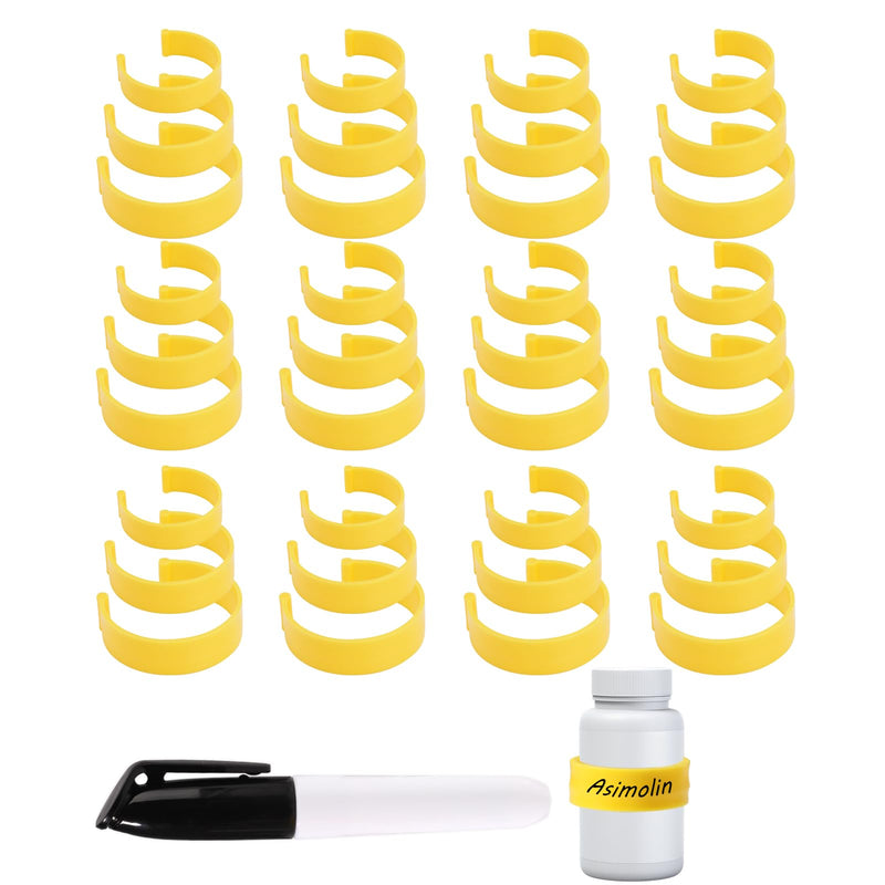 [Australia - AusPower] - 36pcs Medicine Bottle Label Clips, 3 Sizes Plastic Reusable Clips for Pill Bottles with Mini Marker Pen Pill Organizer for Easy Medication Identification for Home Travel(Yellow) 