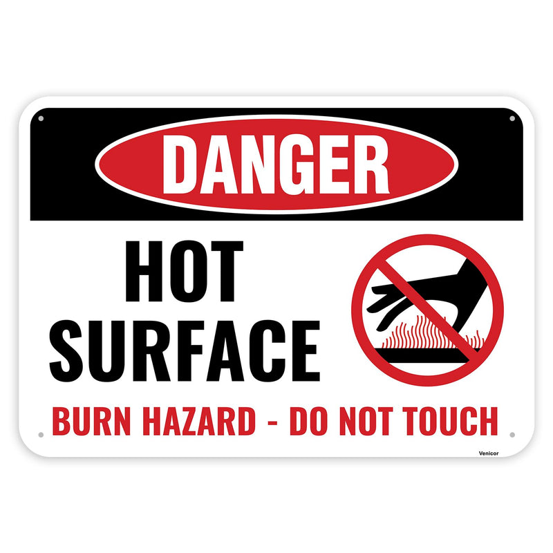 1PC Caution Hot Surface Do Not Touch Sign, 10 x 7 Inches - Aluminum - Danger Burn Hazard Warning Sign Hot Surface Burn Hazard